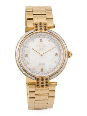 GV2 BY GEVRIL Women's Swiss Made Gold Matera Diamond Bezel Bracelet Watch